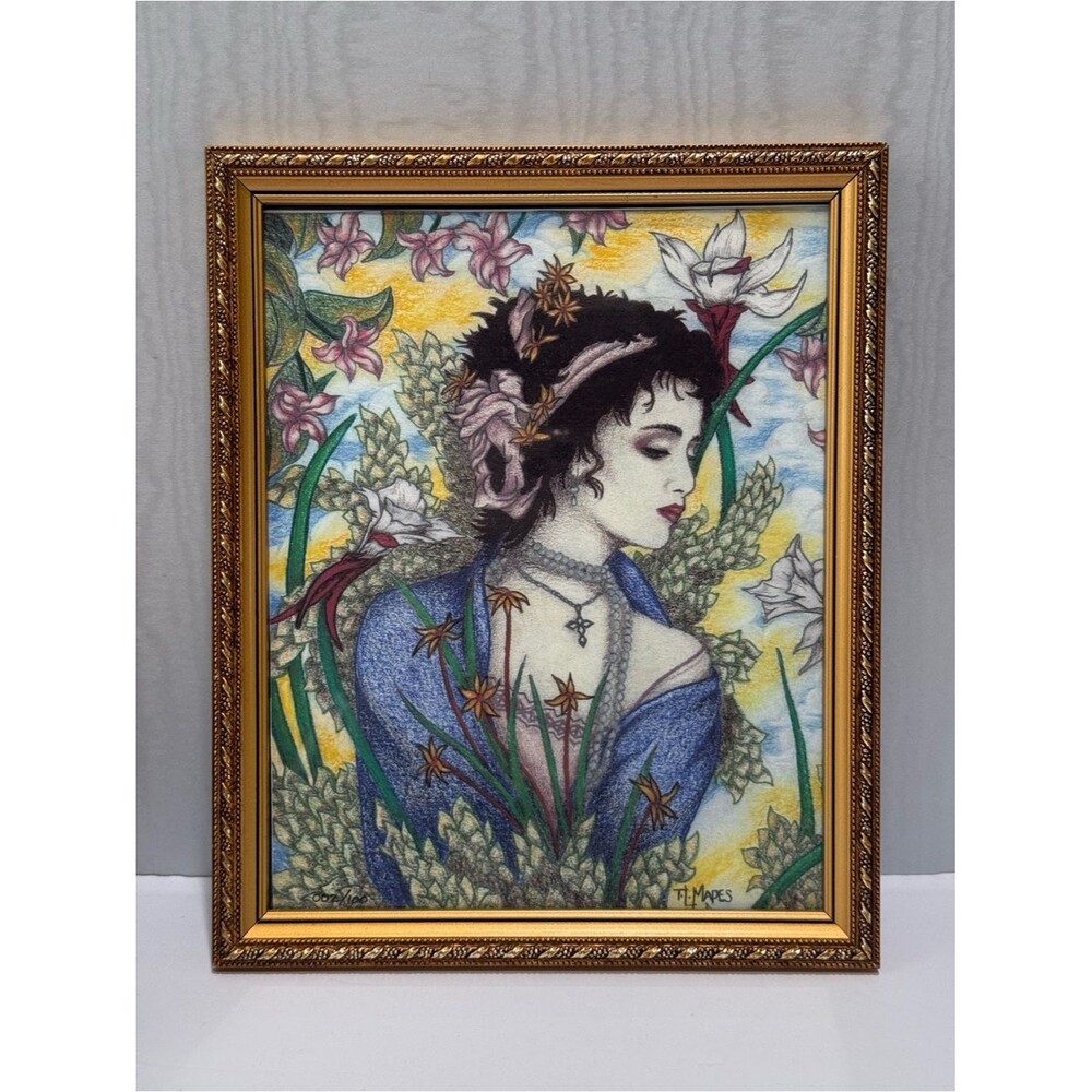 Vintage Style Art Nouveau Framed Fantasy Print Signed TL Mapes 002/100
